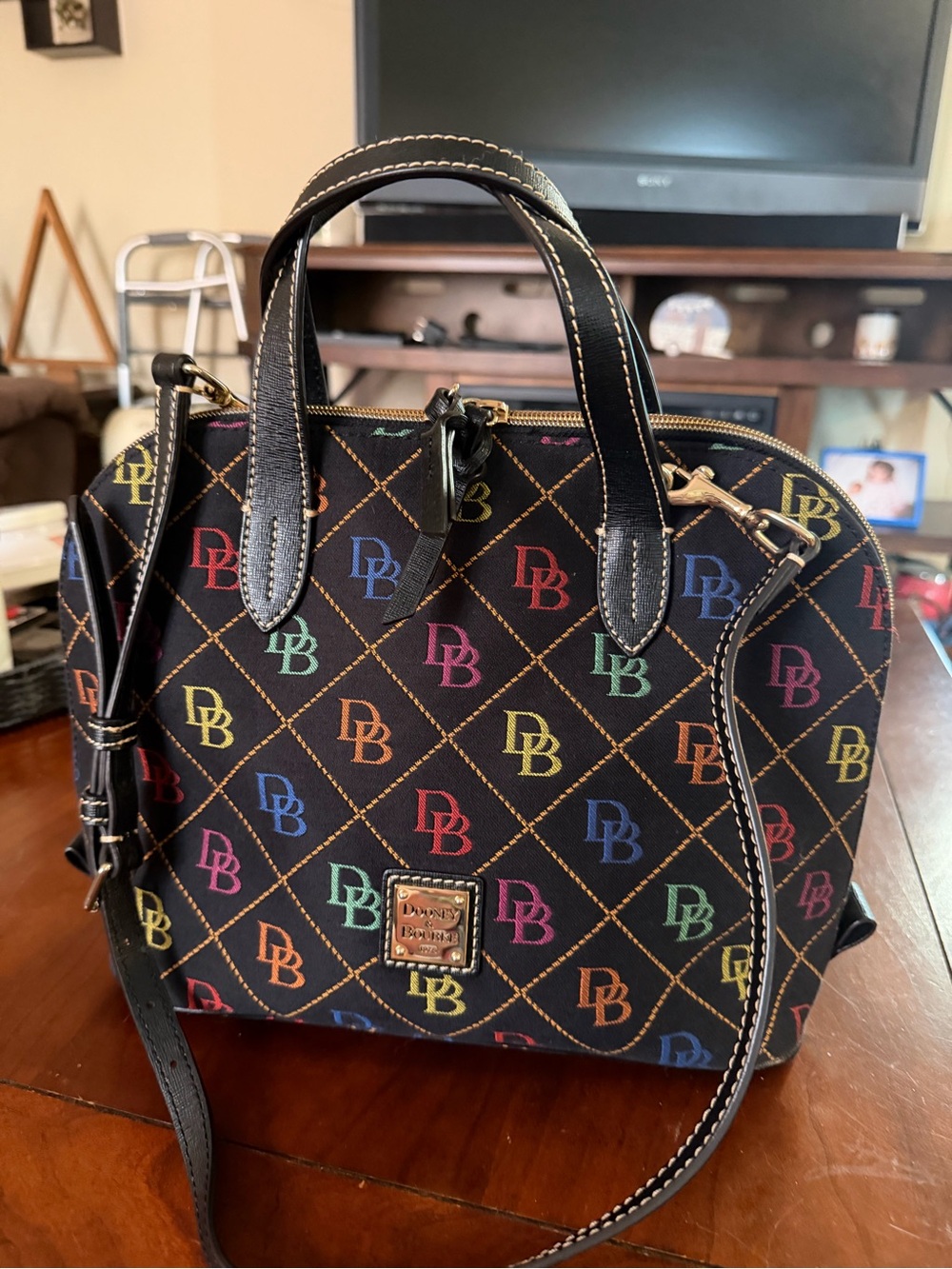 Dooney & Bourke Black Multicolor Logo Dome Satchel - Picture 2 of 9